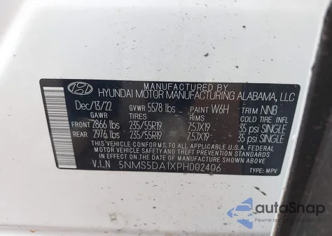 2023 Hyundai Santa Fe Hybrid Limited z USA, uszkodzony, nr VIN 5NMS5DA1XPH002406